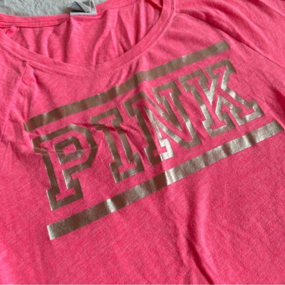 Victoria's Secret PINK | Pink & Silver Logo Long Sleeve Top | Size Extra Small - Picture 2 of 9